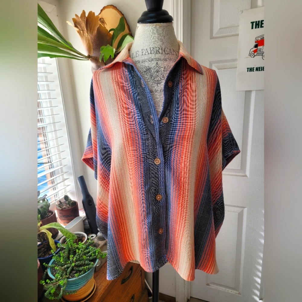 Rip Curl Women’s Poncho Top pullover striped cotton viscose pink coverup